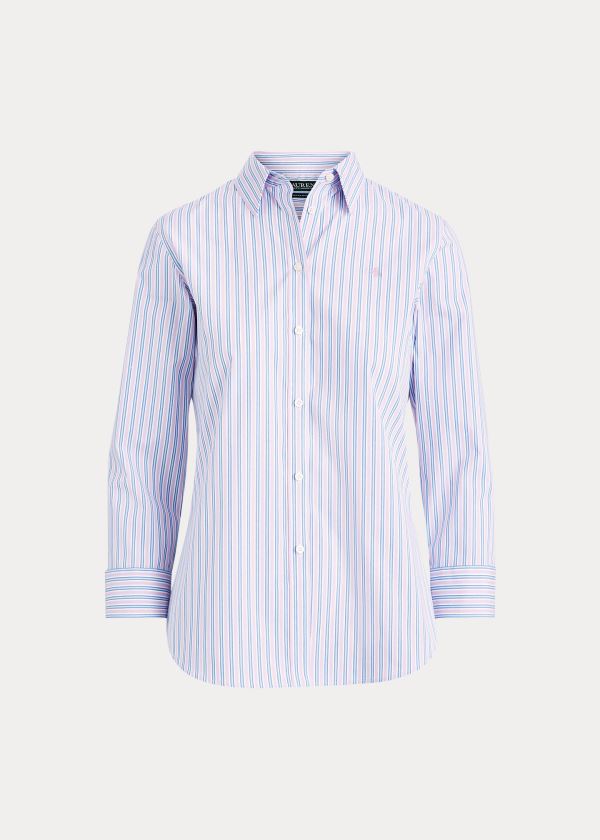 Women's Ralph Lauren Easy Care Striped Cotton Shirts | 528069YFX